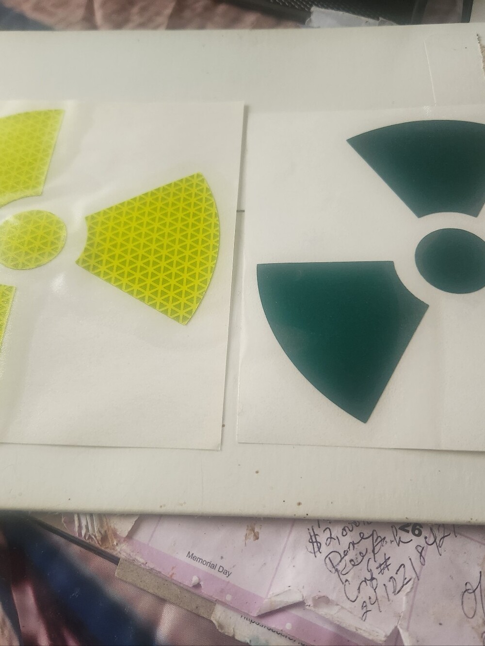 Reflective Radioactive Symbol Decal Sticker - Yellow and Teal